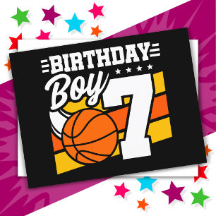 Postal Tema de fiesta de baloncesto para niños de 7 años