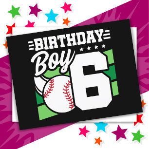 Postal Tema de fiesta de béisbol para niño de 6 años Cump