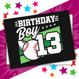 Postal Tema de fiesta de béisbol para niños de 13 años Cu