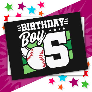 Postal Tema de fiesta de béisbol para niños de 5 años Cum