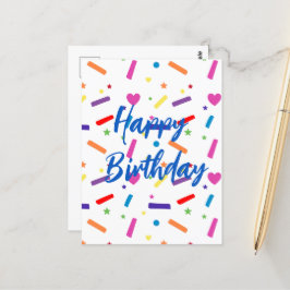 Postal Tema de fiesta de cumpleaños con sprinkles dulces