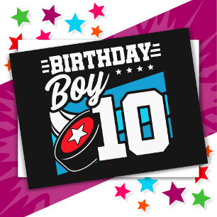 Postal Tema de fiesta de hockey para niño de 10 años cump