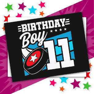 Postal Tema de fiesta de hockey para niño de 11 años Cump