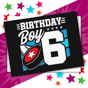Postal Tema de fiesta de hockey para niño de 6 años Cumpl