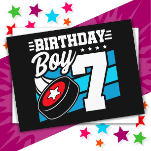 Postal Tema de fiesta de hockey para niño de 7 años Cumpl