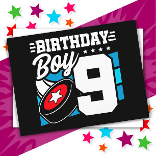 Postal Tema de fiesta de hockey para niño de 9 años Cumpl