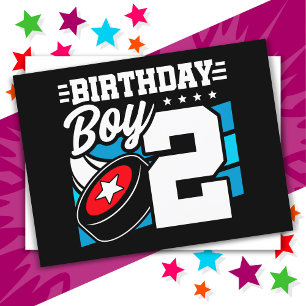 Postal Tema de fiesta de hockey para niños de 2 años Cump