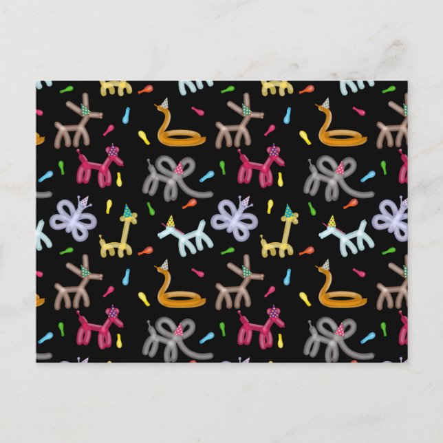 Postal Tema de fiesta infantil con animales de globos (Anverso)