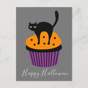 Postal Tema de Halloween, naranja del gato negro