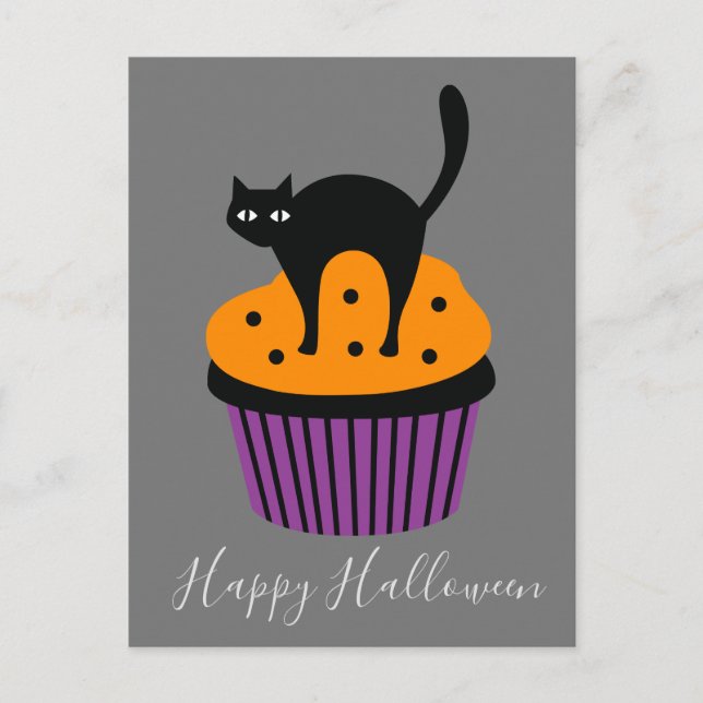 Postal Tema de Halloween, naranja del gato negro (Anverso)