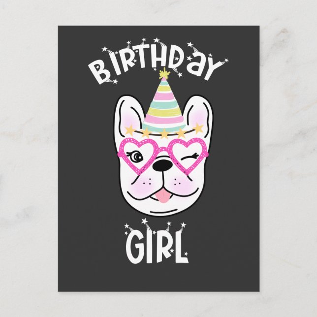 Postal Tema de la fiesta de cumpleaños del Bulldog francé (Anverso)
