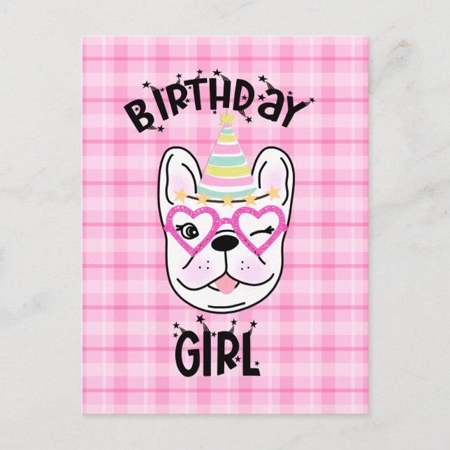 Postal Tema de la fiesta de cumpleaños del Bulldog francé (Anverso)
