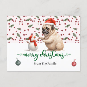 Postal Tema de los Navidades del perro de pug