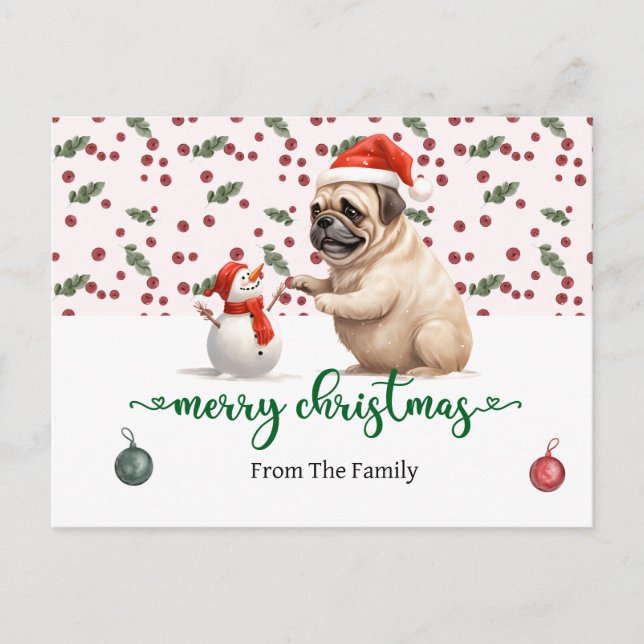 Postal Tema de los Navidades del perro de pug (Anverso)