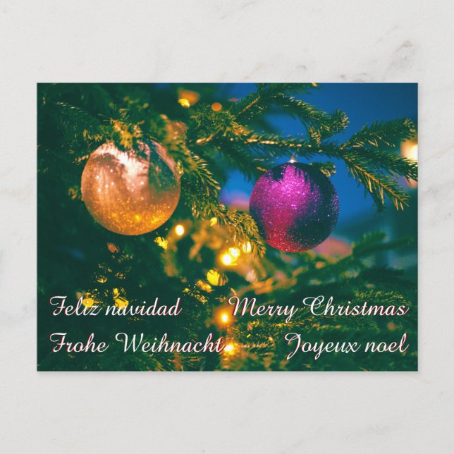Postal tema de Navidad con 2 bolas de Navidad... (Anverso)