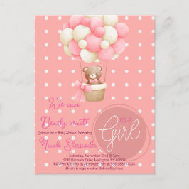 Postal Tema de oso Globo aerostático rosa melocotón Baby 