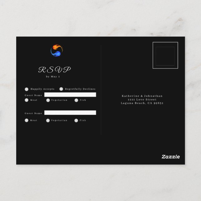Postal Tema del Boda de llama gemela - RSVP-Negro- (Reverso)