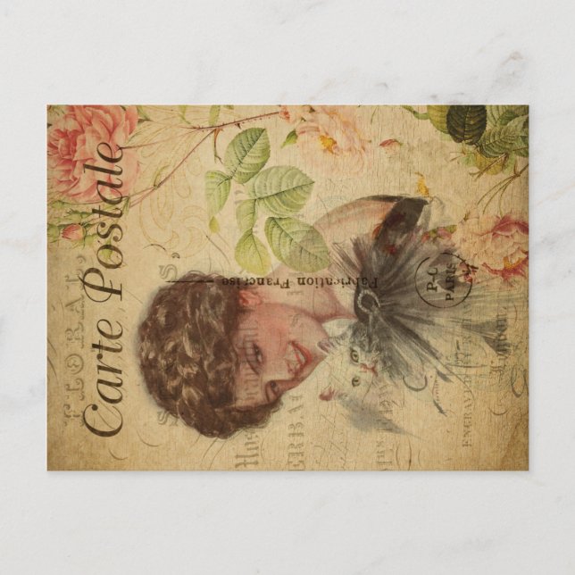 Postal Tema del gato de época | Carte Postale | Dama de g (Anverso)