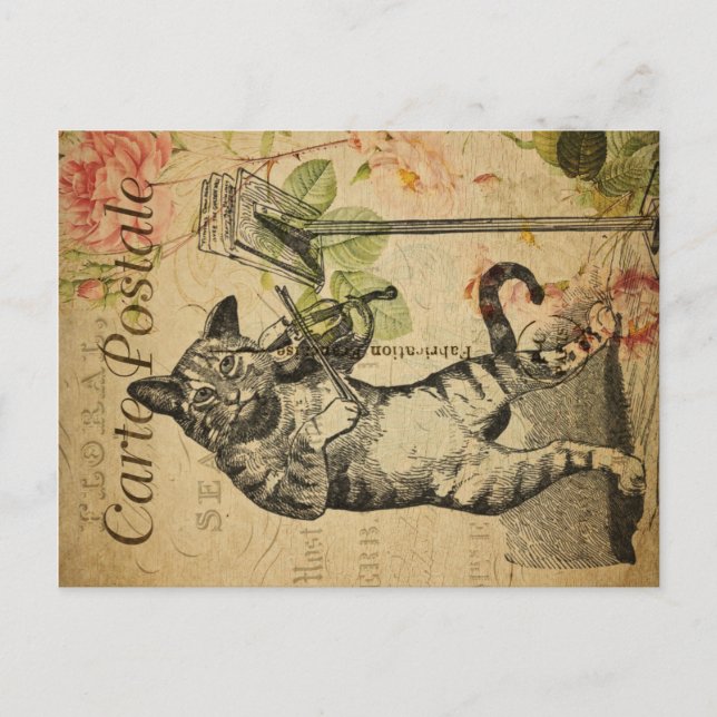 Postal Tema del gato de época | Carte Postale | Gato y pi (Anverso)