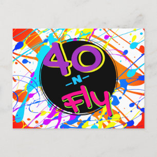 Postal Tema Neón Años 80 40 y Volando Cumpleaños 40 Hip