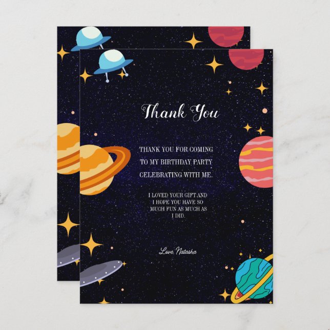 Postal Temas de espacio para fiesta de cumpleaños agradec (Anverso / Reverso)