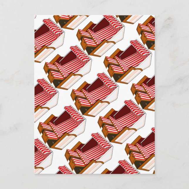 Postal temática con tumbonas rojas y blancas (Anverso)