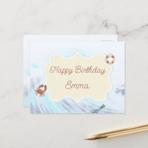 Postal Temática oceánica Feliz cumpleaños personalizado c