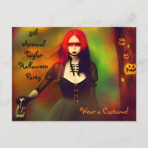Postal Temeroso Chica gótico en la fiesta de Halloween en