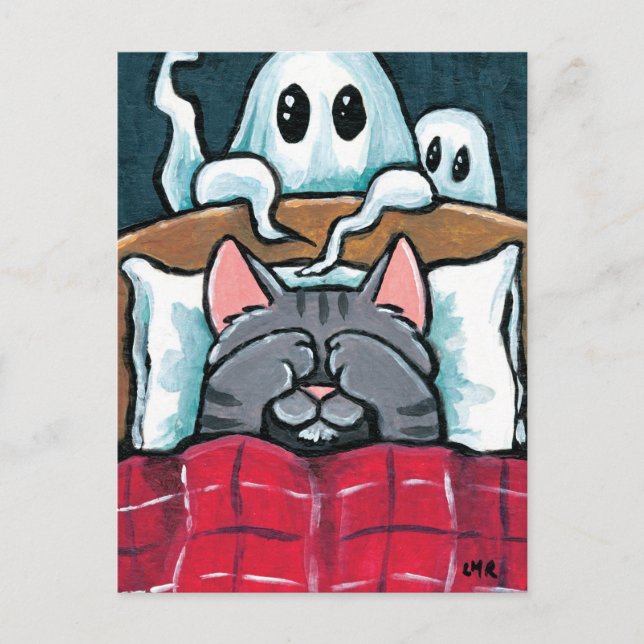 Postal Temeroso de los fantasmas Tabby Cat en el Ilustrac (Anverso)