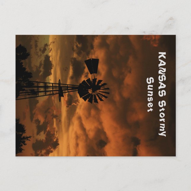 Postal tempestuosa de la puesta del sol de Kansas (Anverso)