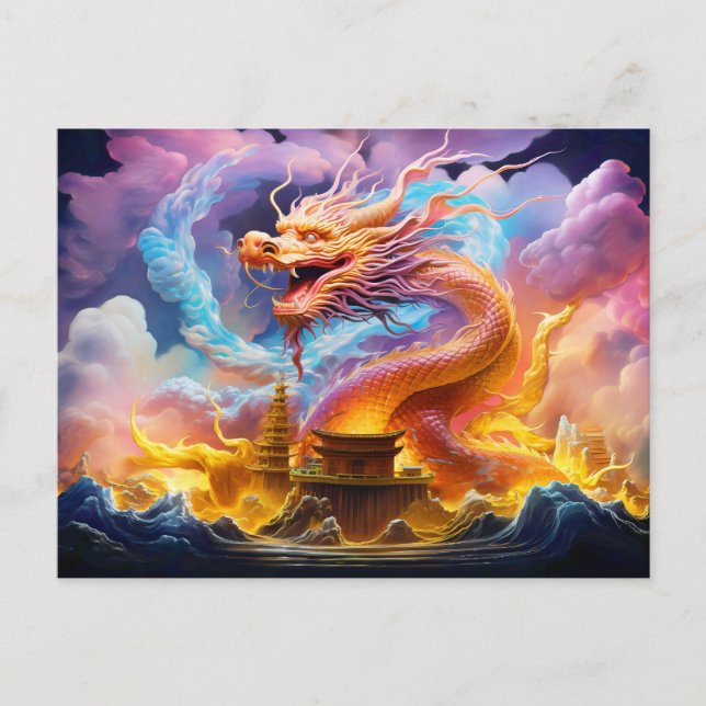 Postal Temple Grace – Chinese Airbrush Dragon in Pink and (Anverso)
