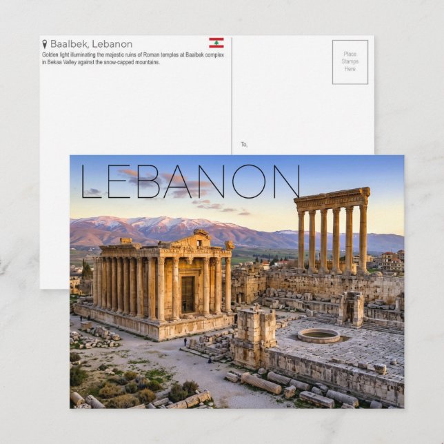 Postal Templo de Baco, Baalbek, Líbano Viajes  (Anverso / Reverso)
