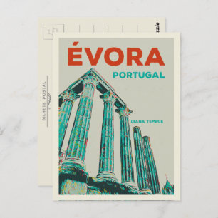 Postal Templo de Evora Diana ilustracion Portugal Postcar