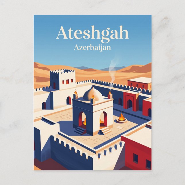 Postal Templo de fuego Ateshgah Azerbaiyán (Anverso)