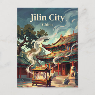 Postal Templo de Guandi en la ciudad de Jilin, China