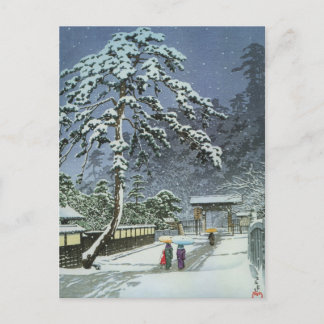 Postal Templo de Honmonji en la nieve - 川瀬巴水 de Kawase
