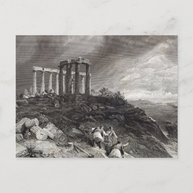 Postal Templo de Minerva Sunium, grabado por J. Saddler (Anverso)
