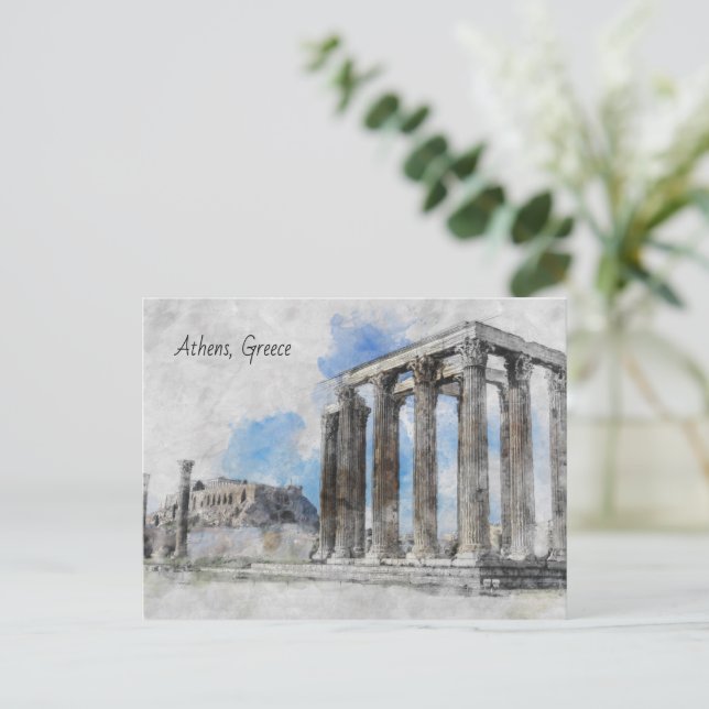 Postal Templo de Zeus Atenas - Viaje de la Antigua Grecia (Anverso de pie)