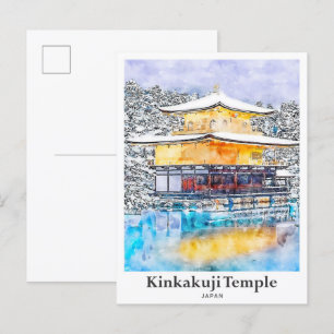 Postal Templo Kinkakuji Agua para viajes de arte Japón