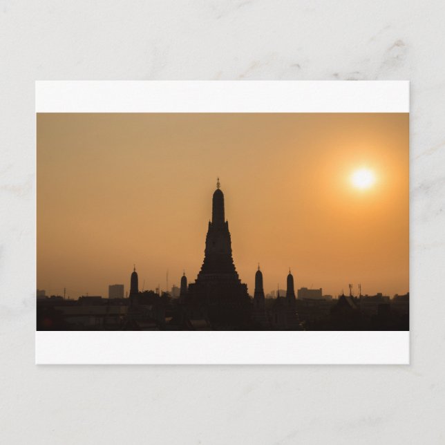 Postal Templo Wat Arun Silhouette Tailandia al sol (Anverso)
