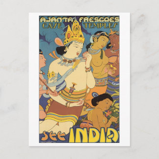 Postal Templos cueva, ver afiche de viaje de India