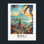 Postal Templos de Bali Indonesia de arte de viaje<br><div class="desc">Diseño de viajes vectoriales retro de Bali. Bali es una isla en el sudeste asiático conocida por sus playas,  templos y cultura. También alberga vida marina,  parques de safari y arte.</div>
