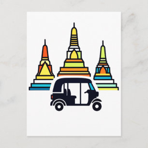 Postal Templos tailandeses y tuk tuks