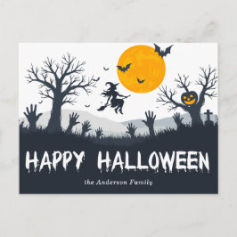 Postal Temporada de fantasía Feliz Halloween Witch Bats P
