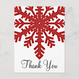 Postal Temporada de invierno de Snowflake Rojo Gracias Po