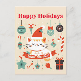 Postal Temporada de Navidades Cute Cat Enjoy