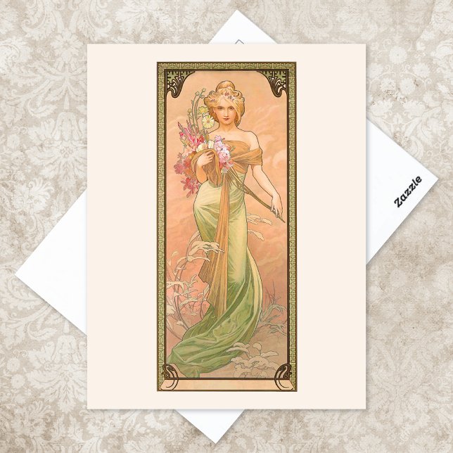 Postal Temporada de primavera Ilustracion Alphonse Mucha (Subido por el creador)