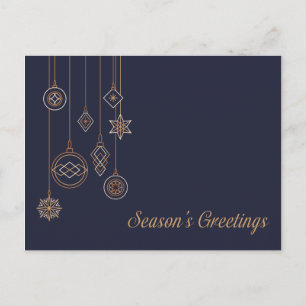 Postal Temporadas de adornos navideños de marina y oro