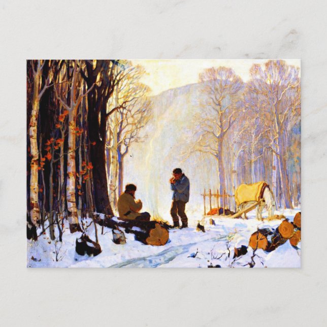 Postal Temprano por la mañana en los bosques, pintura art (Anverso)