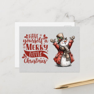 Postal Ten un pequeño y alegre navidad muñeco de nieve